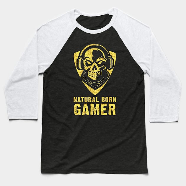 ✪ Natural Born GAMER ✪ Skull with Headphones Abstract Tattoo Style Baseball T-Shirt by Naumovski